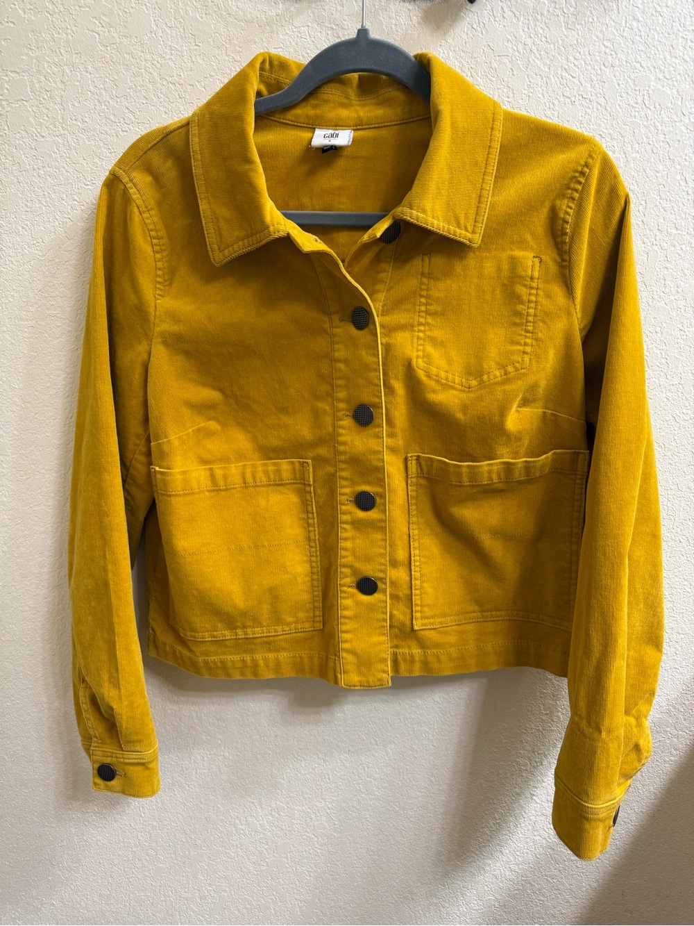 CAbi Mustard Yellow Cropped Corduroy Jean Jacket